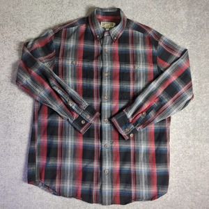 Duluth Trading Flannel Shirt Mens Medium Relaxed Fit Black Red 100% Cotton Plaid